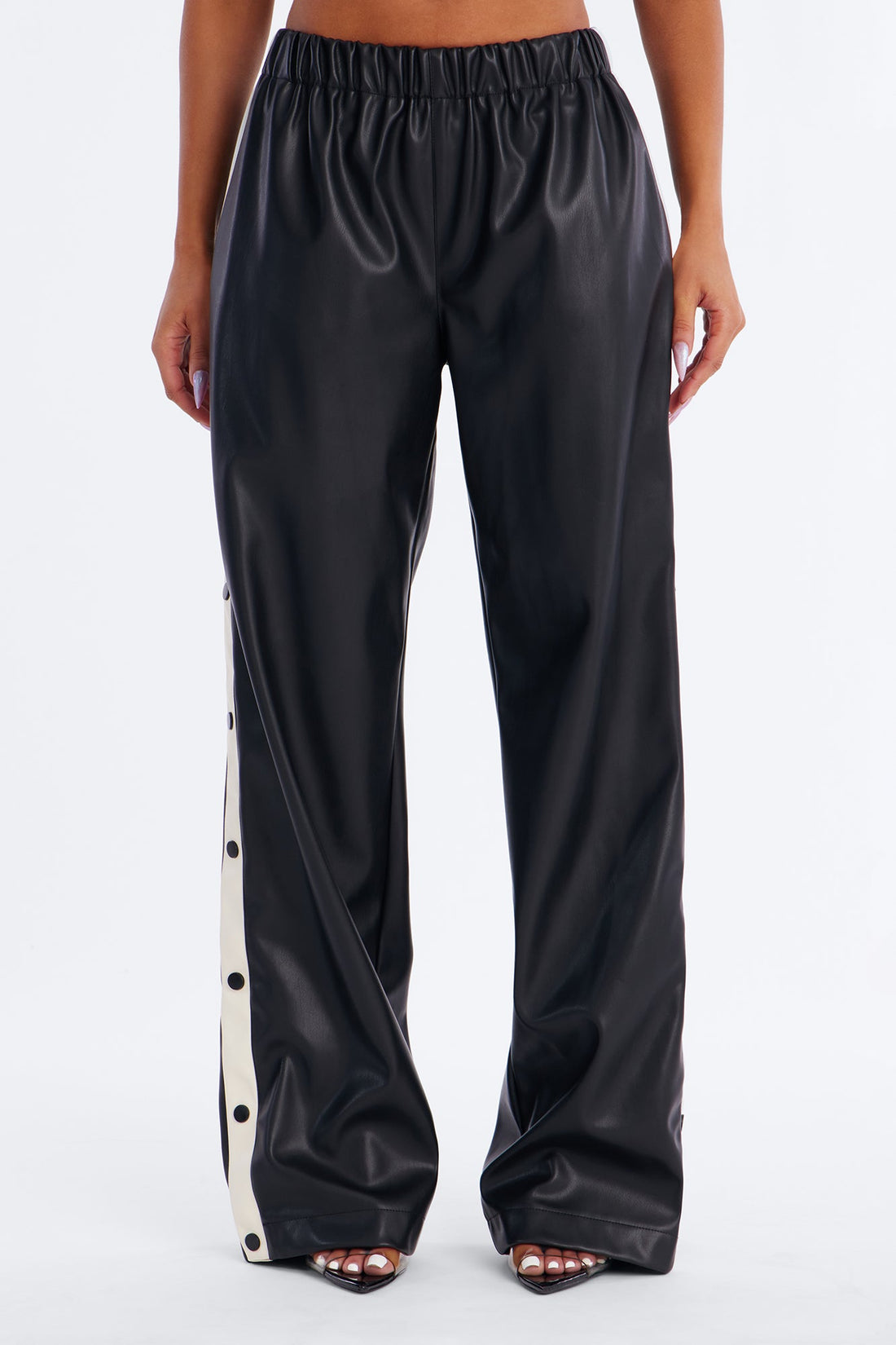 Street Feels Faux Leather Track Pant - Black/White
