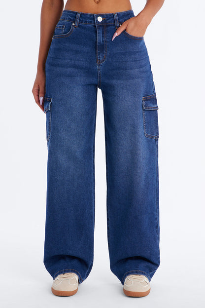 Fallon Cargo Straight Leg Jeans - Dark Wash