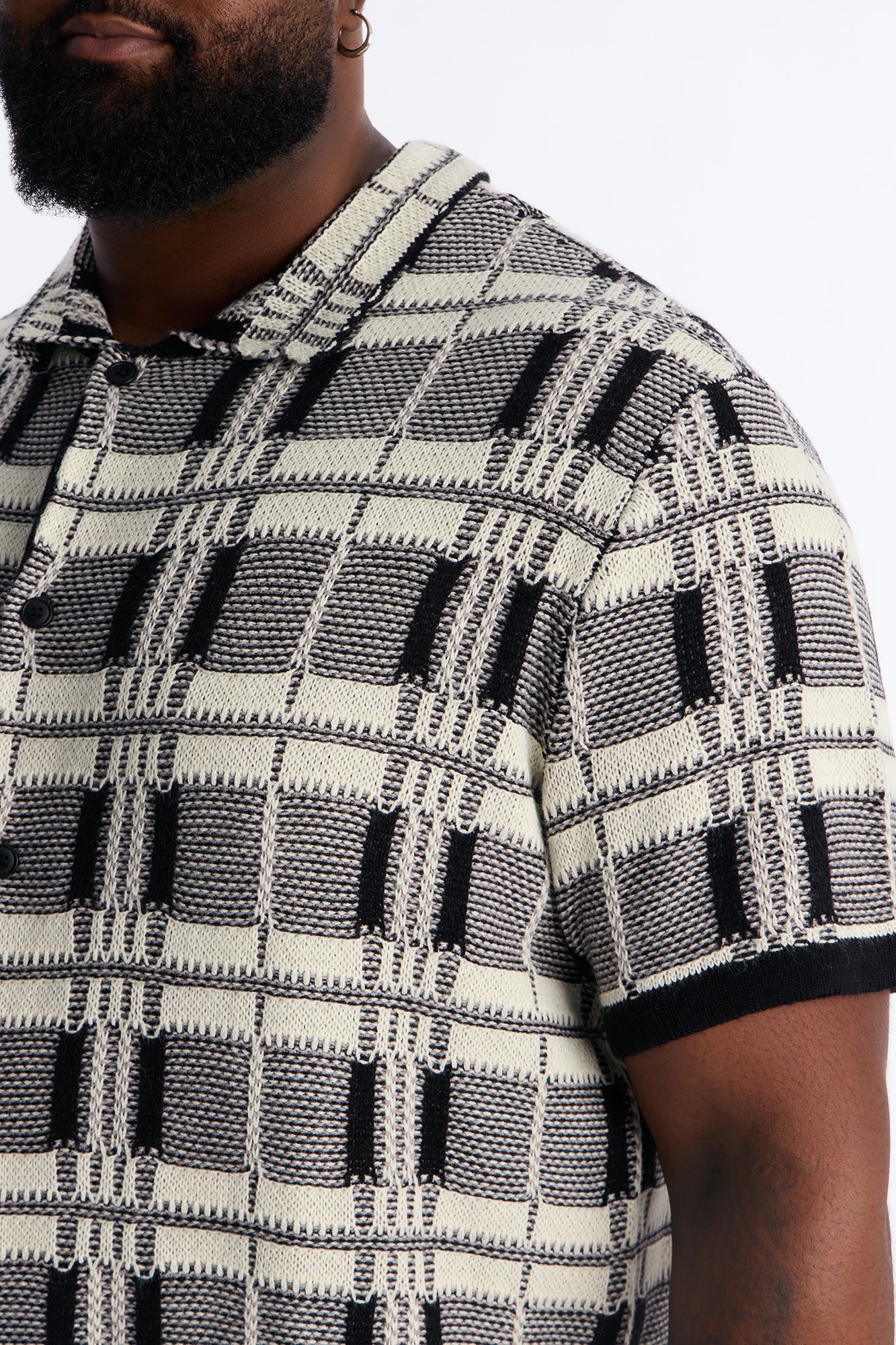 Crosshatch Closed Collar Button Up Shirt - Black
