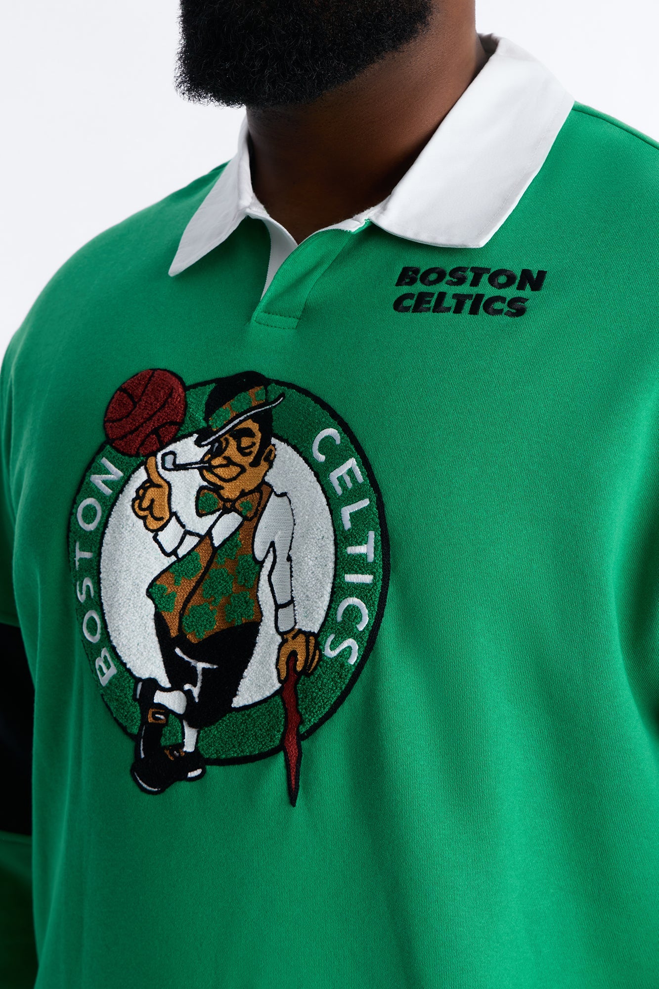 Celtics Long Sleeve Fleece Polo - Kelly Green