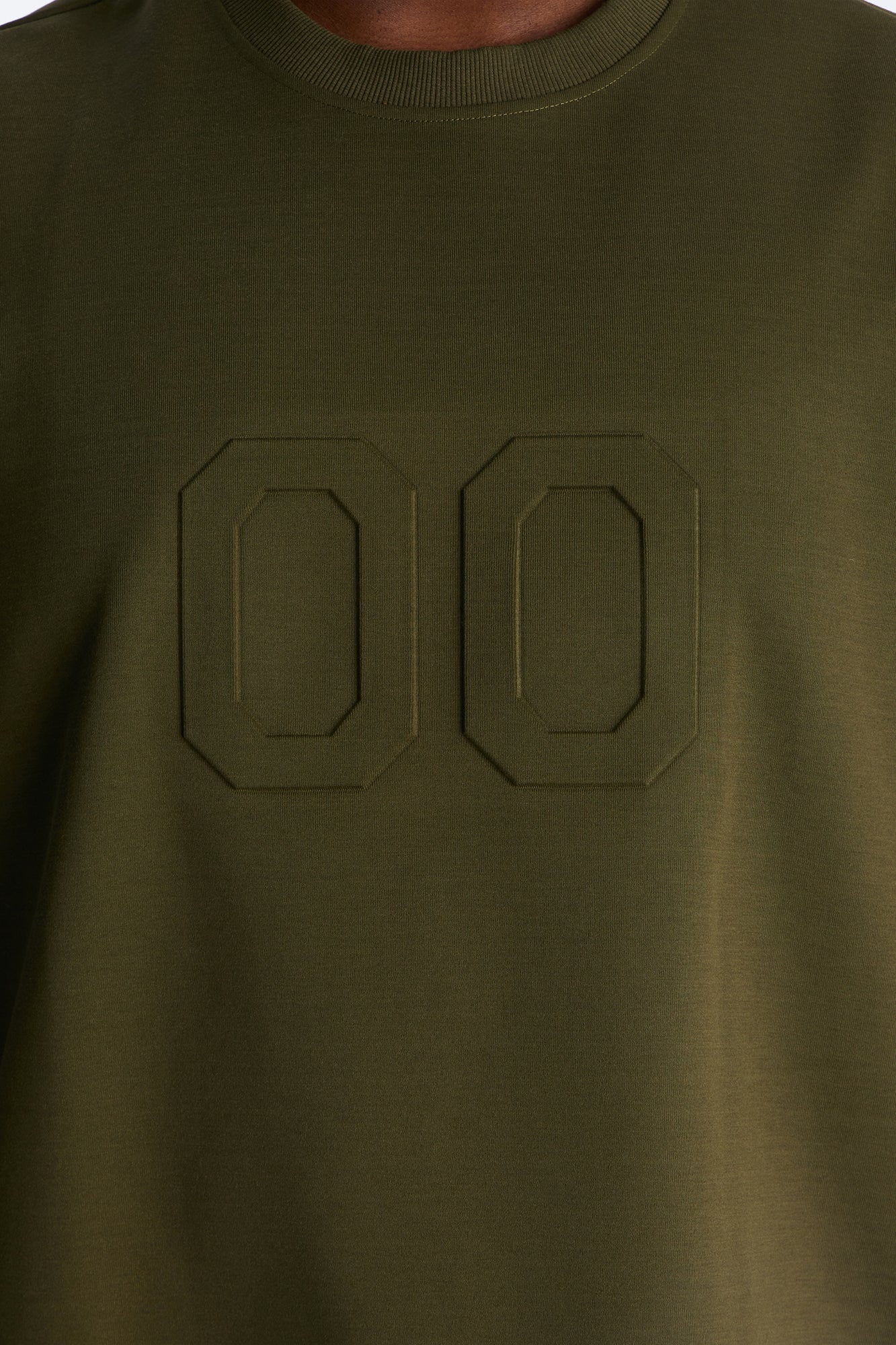 Structured Fleece Embossed Number Tee - Olive