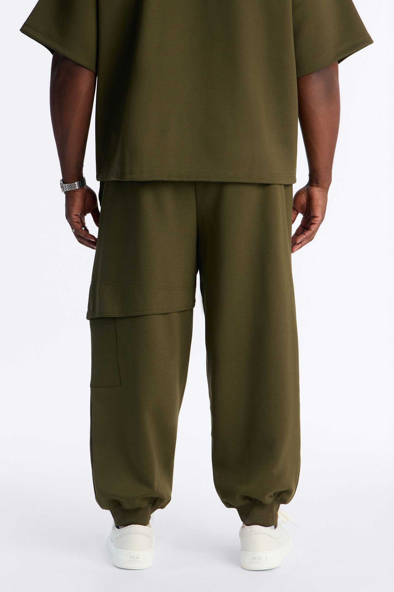 Structured Fleece Embossed Cargo Joggers - Olive