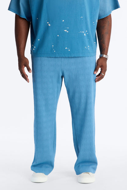 Straight Cable Knit Textured Stitched Pant - Blue
