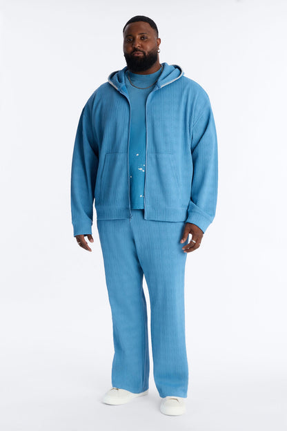 Straight Cable Knit Textured Stitched Pant - Blue