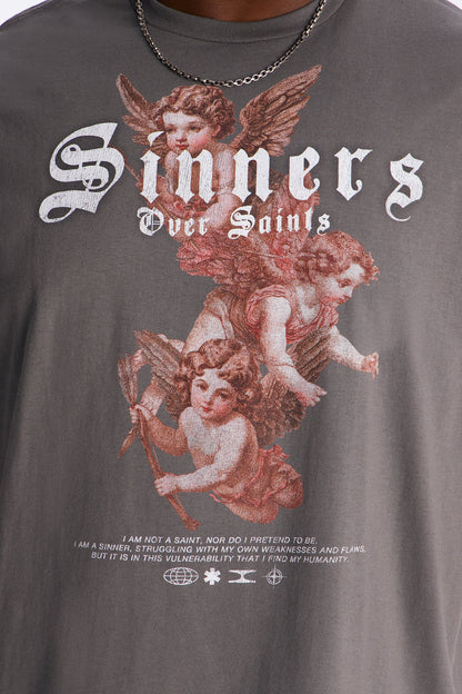 Saints Over Sinners Angels Oversized Short Sleeve Tee - Charcoal