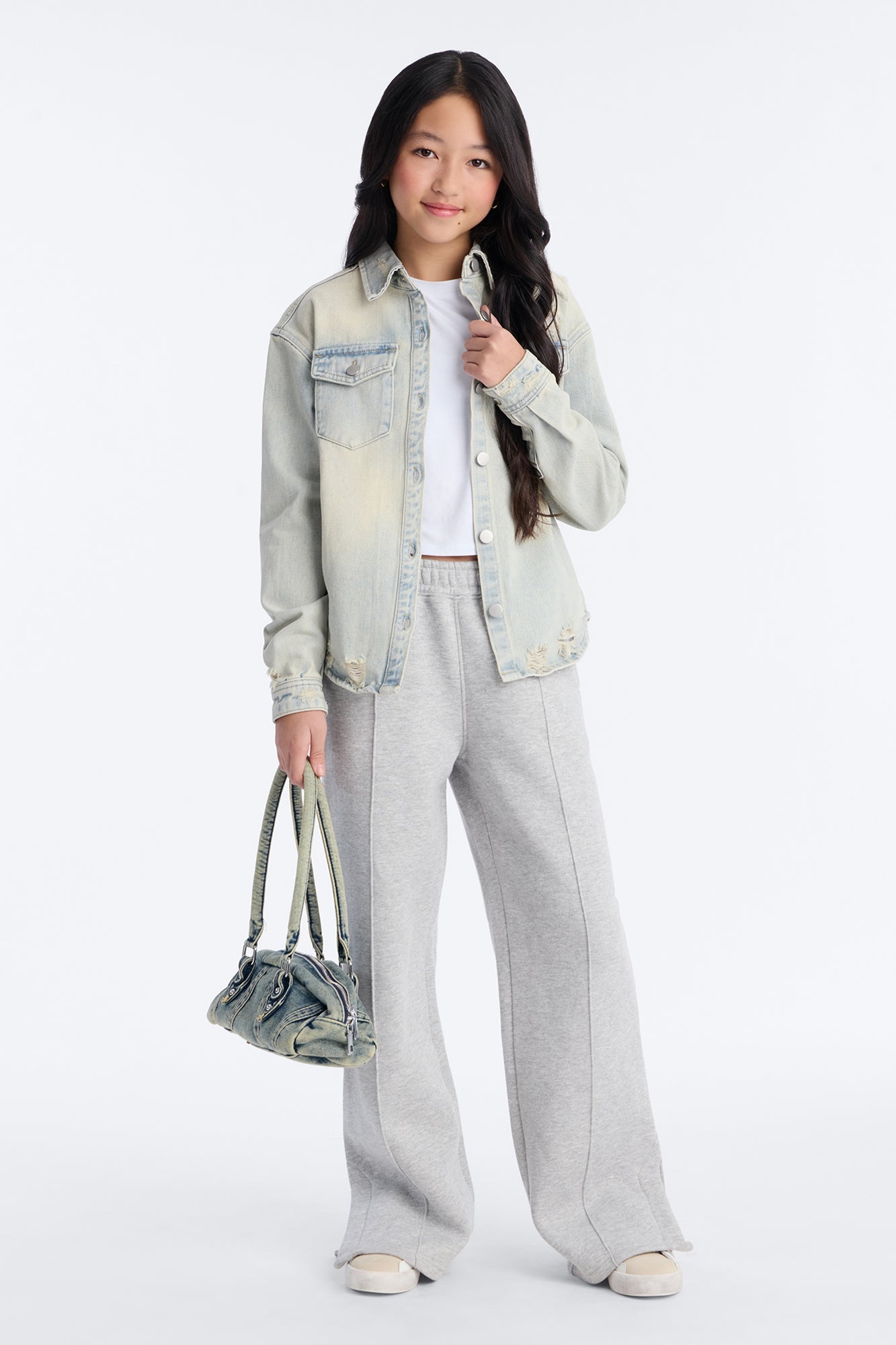 Mini Far Away Tinted Denim Shacket - Light Wash