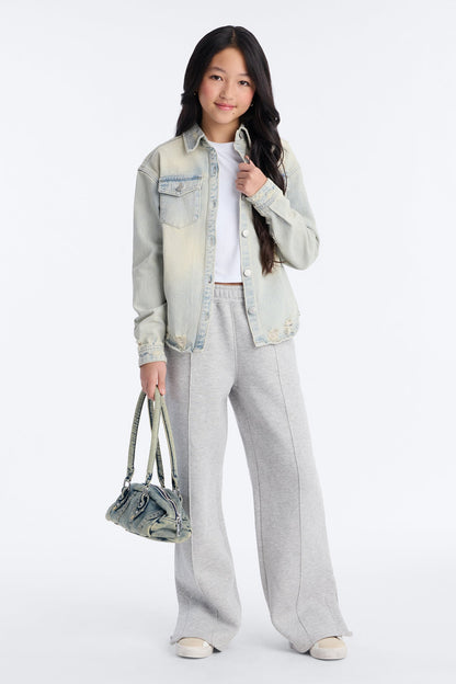 Mini Far Away Tinted Denim Shacket - Light Wash