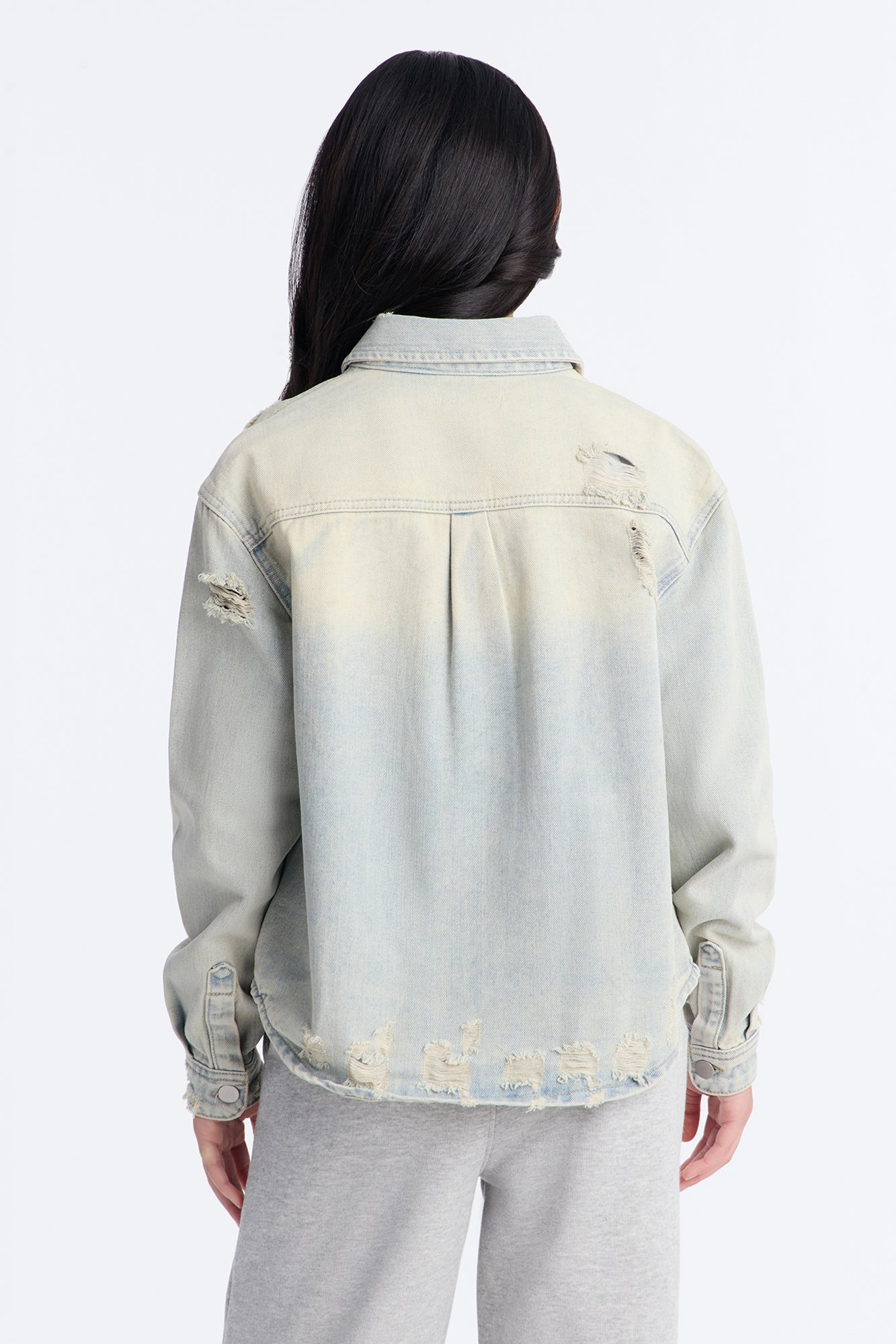 Mini Far Away Tinted Denim Shacket - Light Wash