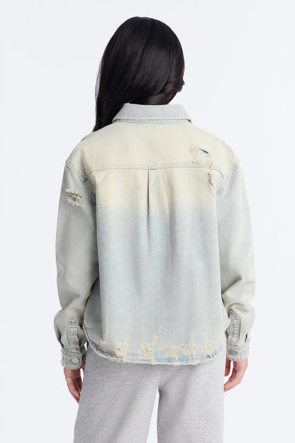 Mini Far Away Tinted Denim Shacket - Light Wash