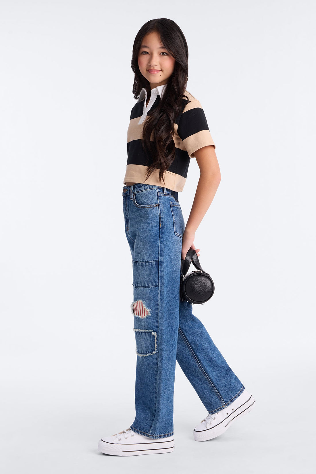 Mini Craft Queen Wide Leg Patchwork Jeans - Dark Wash
