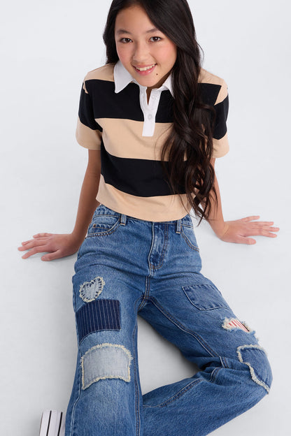 Mini Craft Queen Wide Leg Patchwork Jeans - Dark Wash