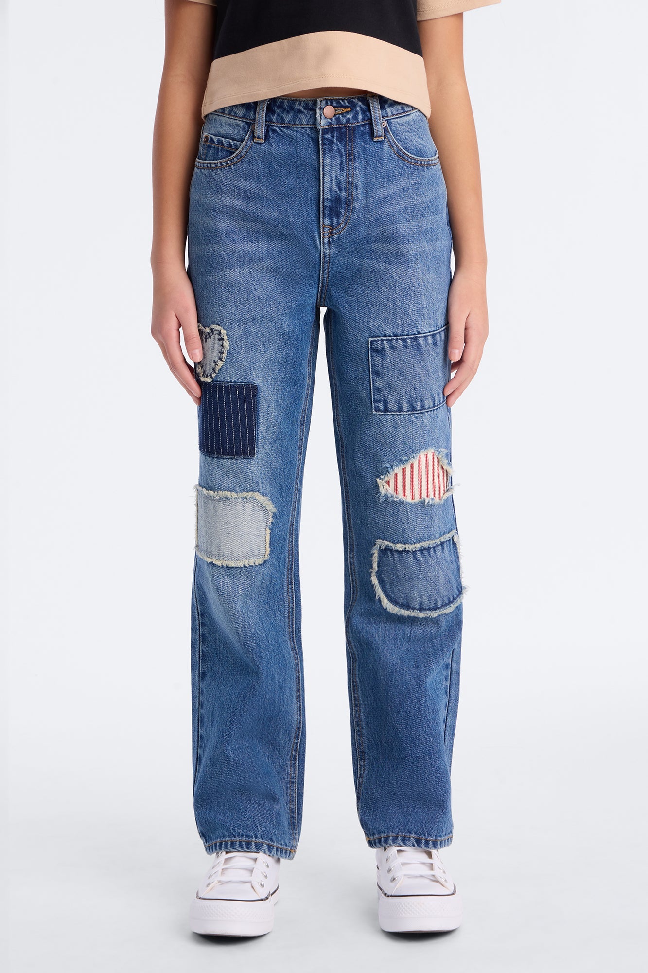 Mini Craft Queen Wide Leg Patchwork Jeans - Dark Wash