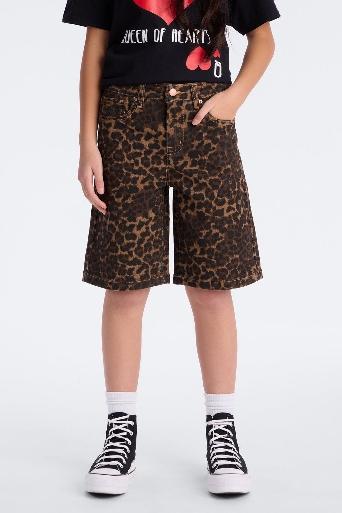 Mini Wild Side Leopard Denim Jorts - Brown/combo