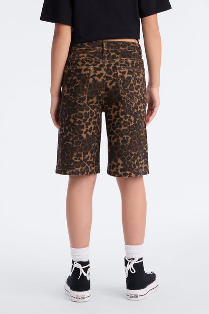 Mini Wild Side Leopard Denim Jorts - Brown/combo