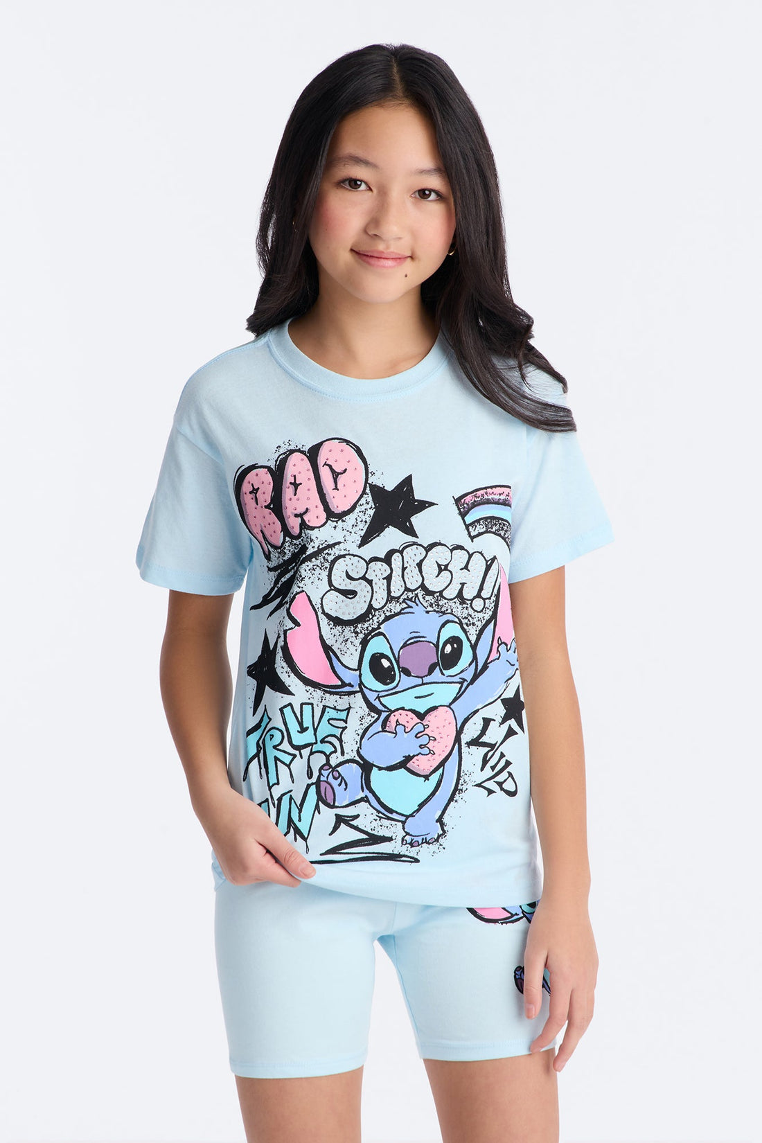 Mini Stitch Graffiti Bike Short Set - Light Blue