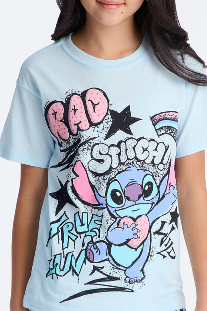 Mini Stitch Graffiti Bike Short Set - Light Blue