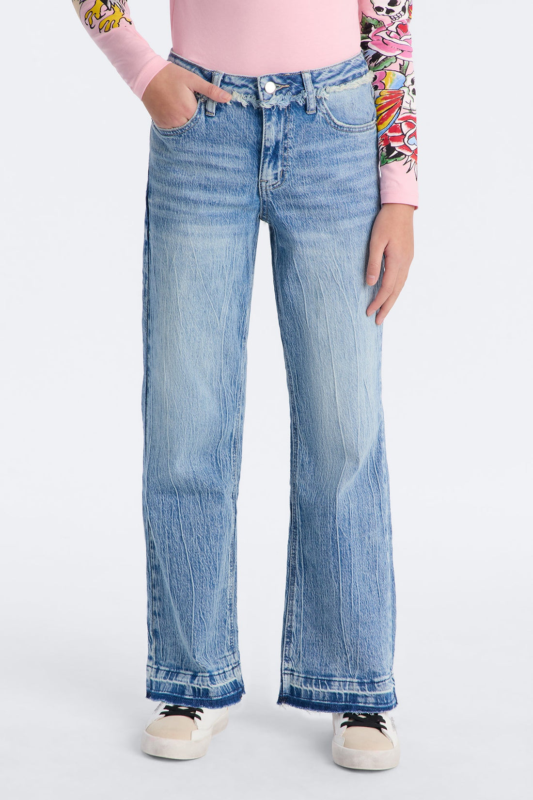 Mini Fly Away Butterfly Wideleg Jeans - Light Wash