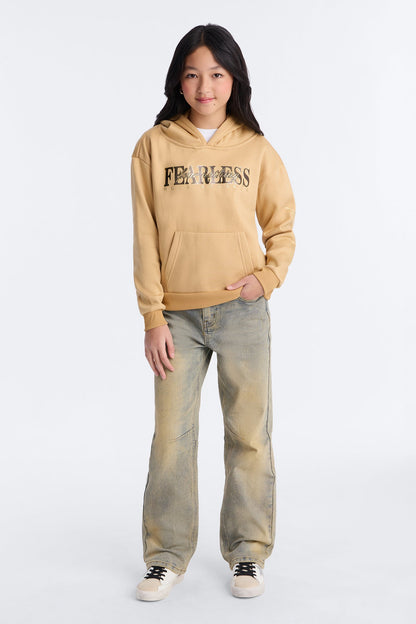 Mini Fearless Girl Fleece Hoodie - Sand