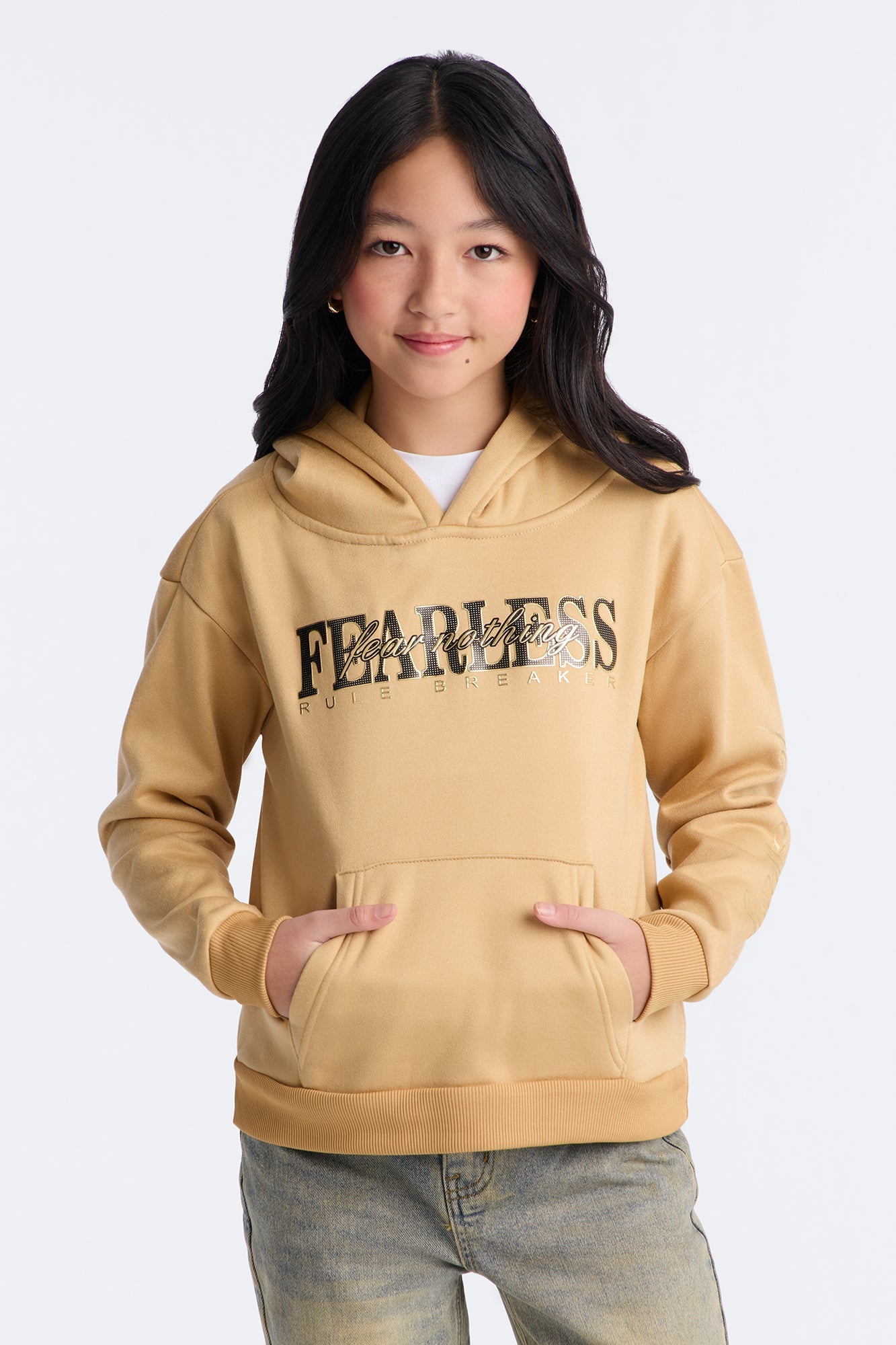 Mini Fearless Girl Fleece Hoodie - Sand