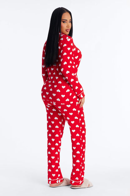 Heart Skips A Beat Long Sleeve PJ Pant Set - Red/White