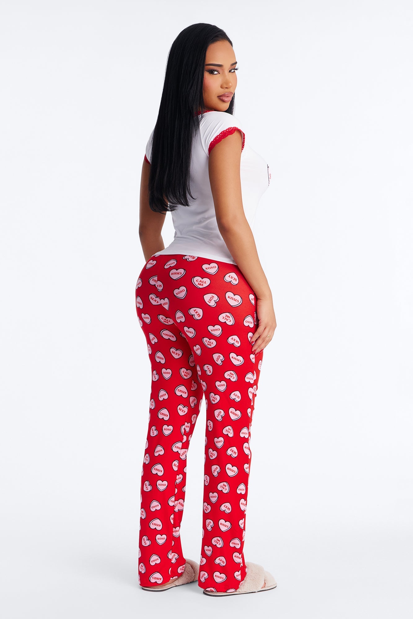 Candy Hearts Short Sleeve PJ Pant Set - Red/White