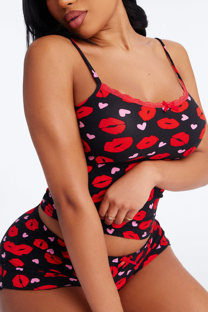 Lots Of Kisses Cami PJ Short Set - Black/Red