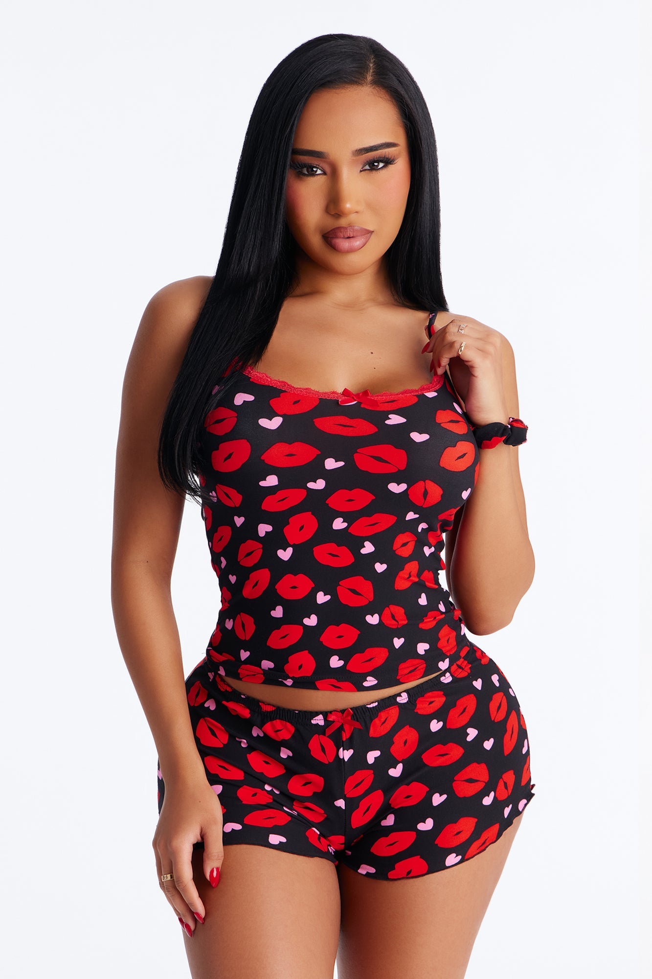 Lots Of Kisses Cami PJ Short Set - Black/Red