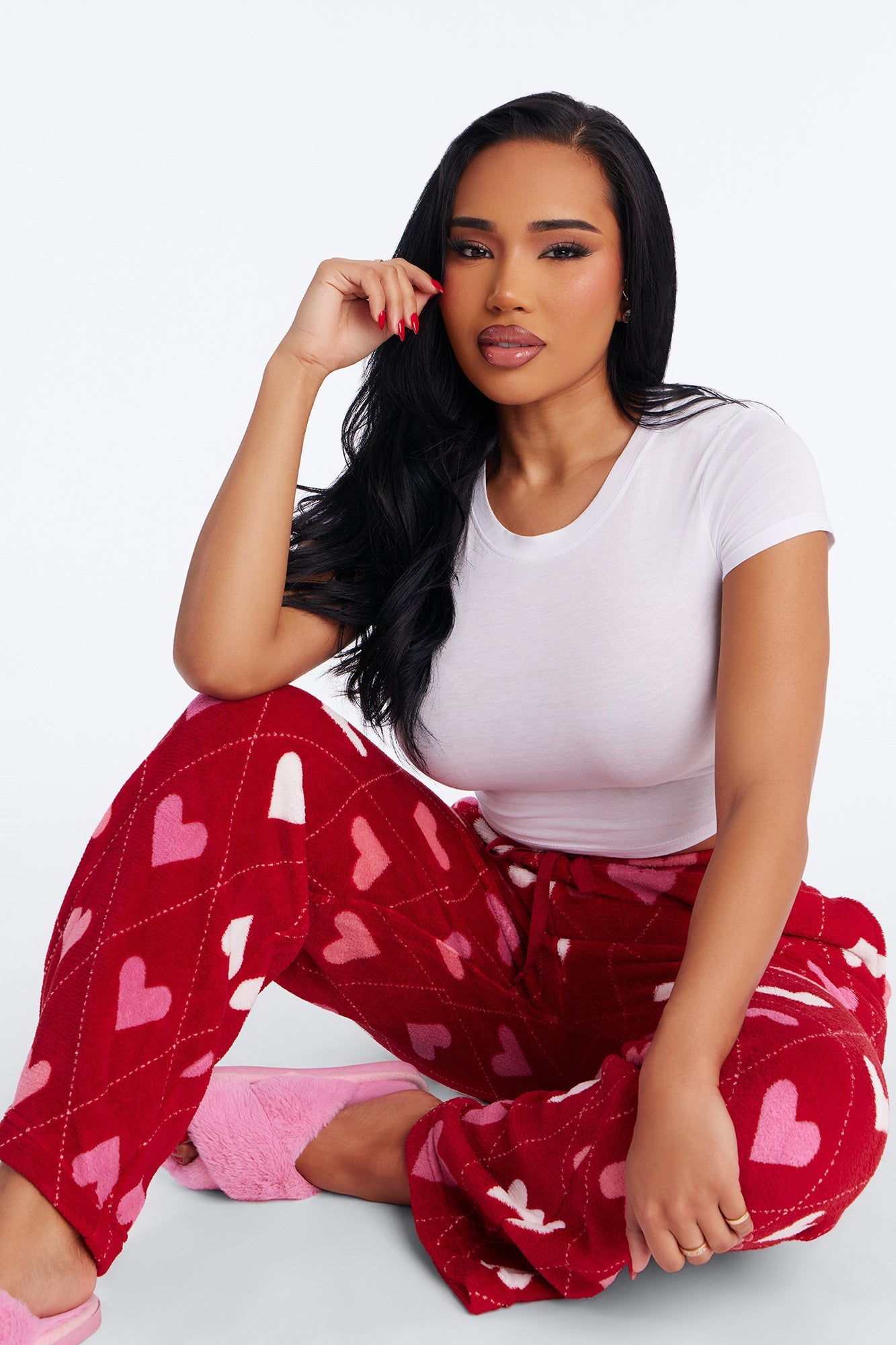 Love To Nap Plush PJ Pants - Red/combo