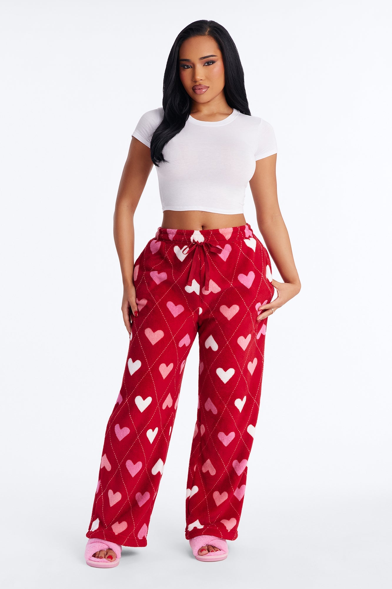 Love To Nap Plush PJ Pants - Red/combo