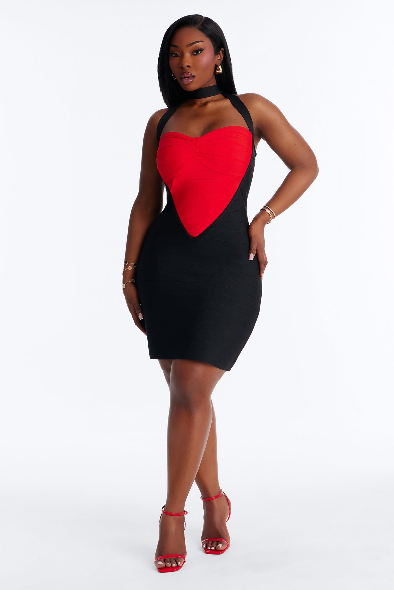 My Whole Heart Bandage Mini Dress - Black/Red
