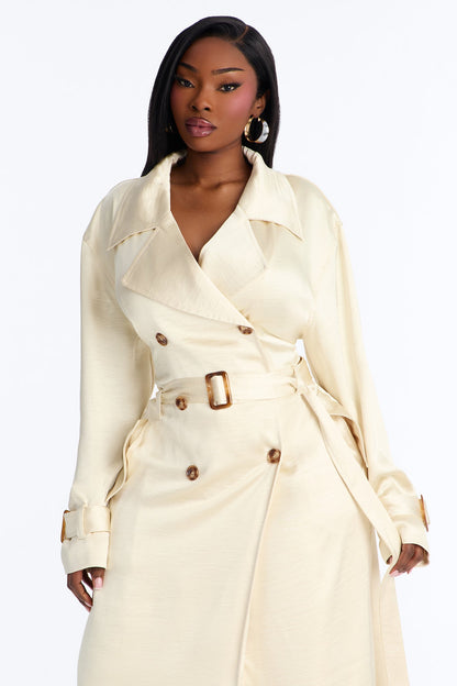 Romance Me Satin Trench Coat - Off White