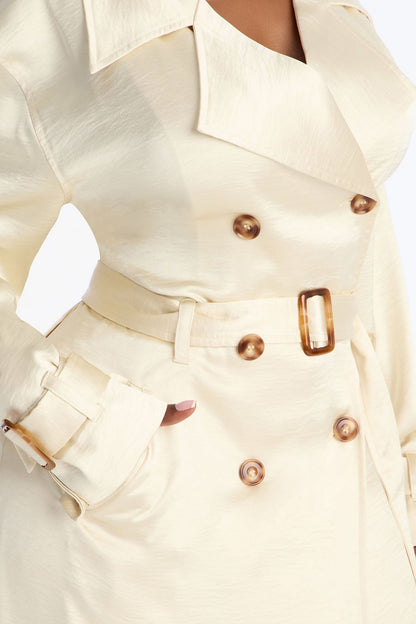 Romance Me Satin Trench Coat - Off White