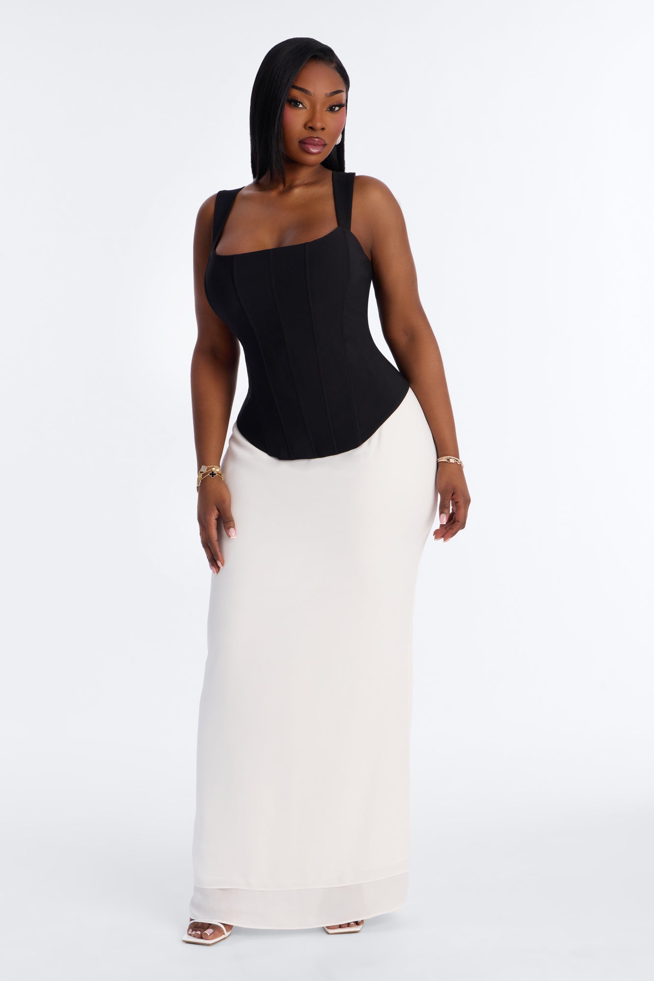 Heartbeat Embrace Corset Maxi Skirt Set - Black/White