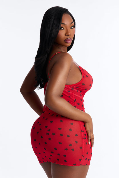 Monica Heart Throb Mesh Chemise - Red/combo