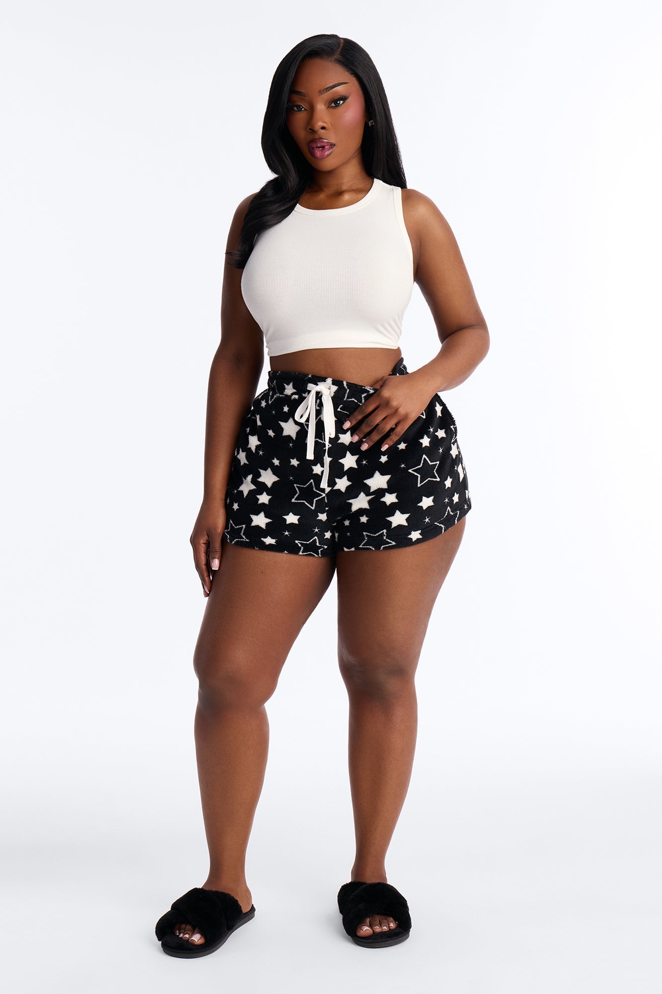 Lucky Star Plush PJ Shorts - Black/White