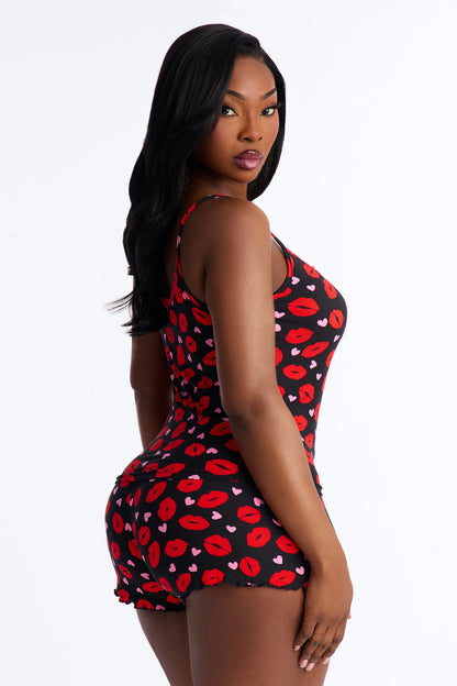 Lots Of Kisses Cami PJ Short Set - Black/Red