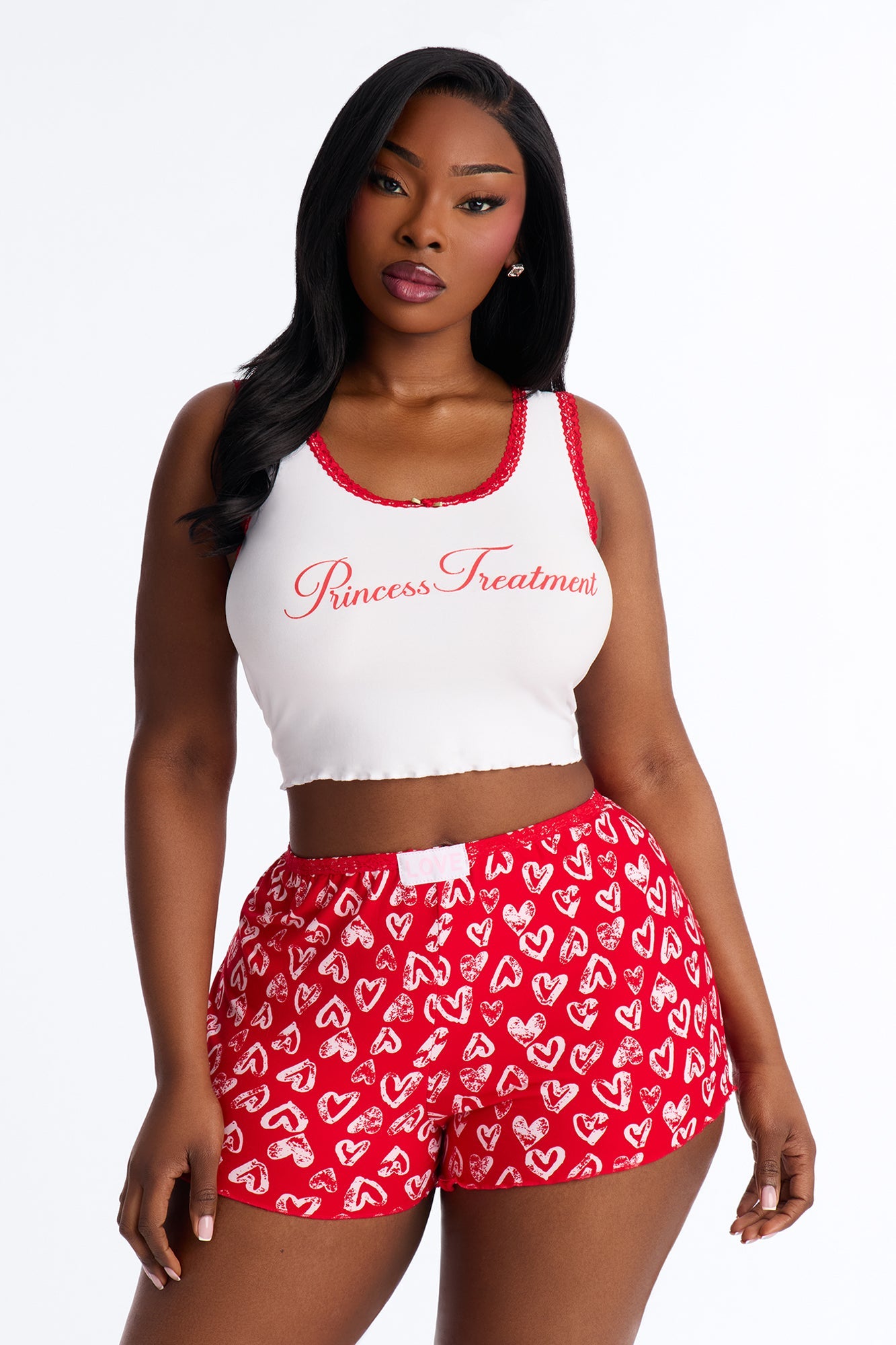 Princess Treatment Tank PJ Short Set - Red/White