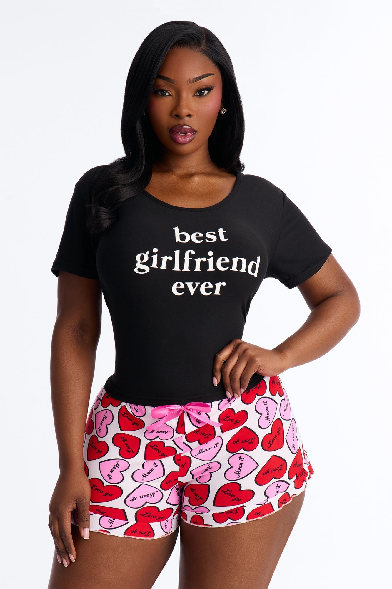 Best Girlfriend Ever Short Sleeve PJ Short Set - Black/combo