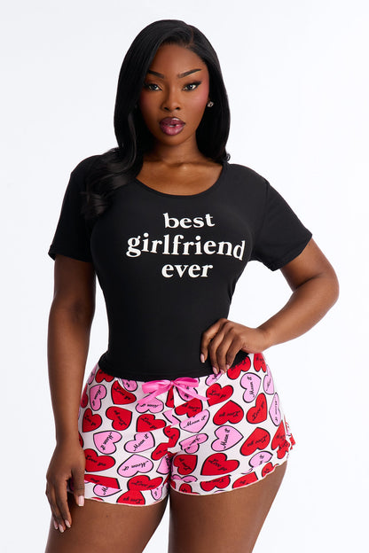 Best Girlfriend Ever Short Sleeve PJ Short Set - Black/combo