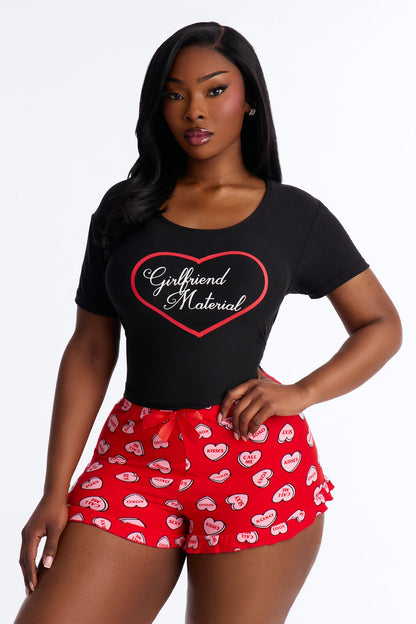 Girlfriend Material Short Sleeve PJ Short Set - Black/Red
