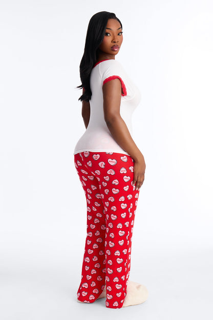 Candy Hearts Short Sleeve PJ Pant Set - Red/White