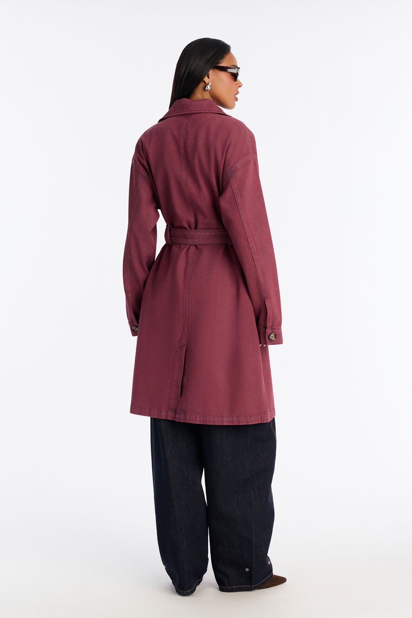Austine Coated Denim Trench Coat - Red
