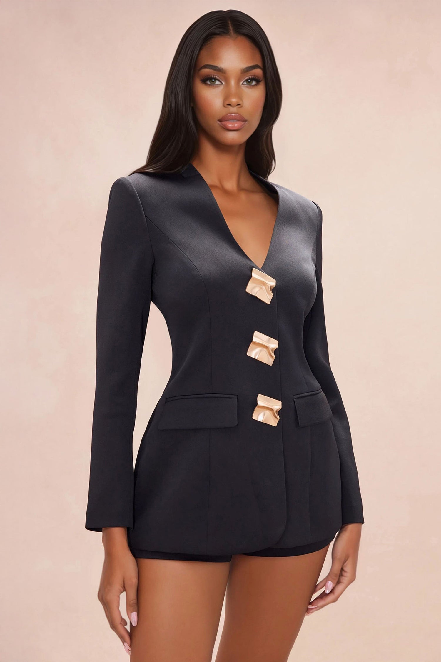 Kaite Hardware Blazer Short Set - Black