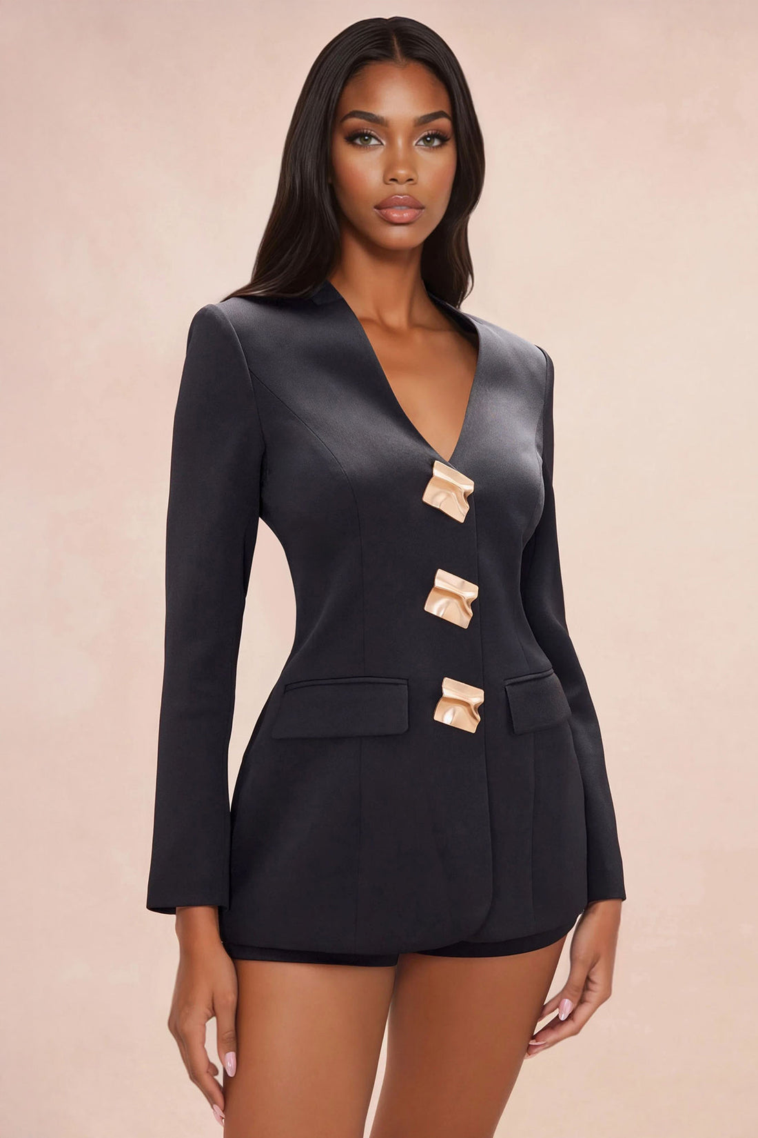Kaite Hardware Blazer Short Set - Black