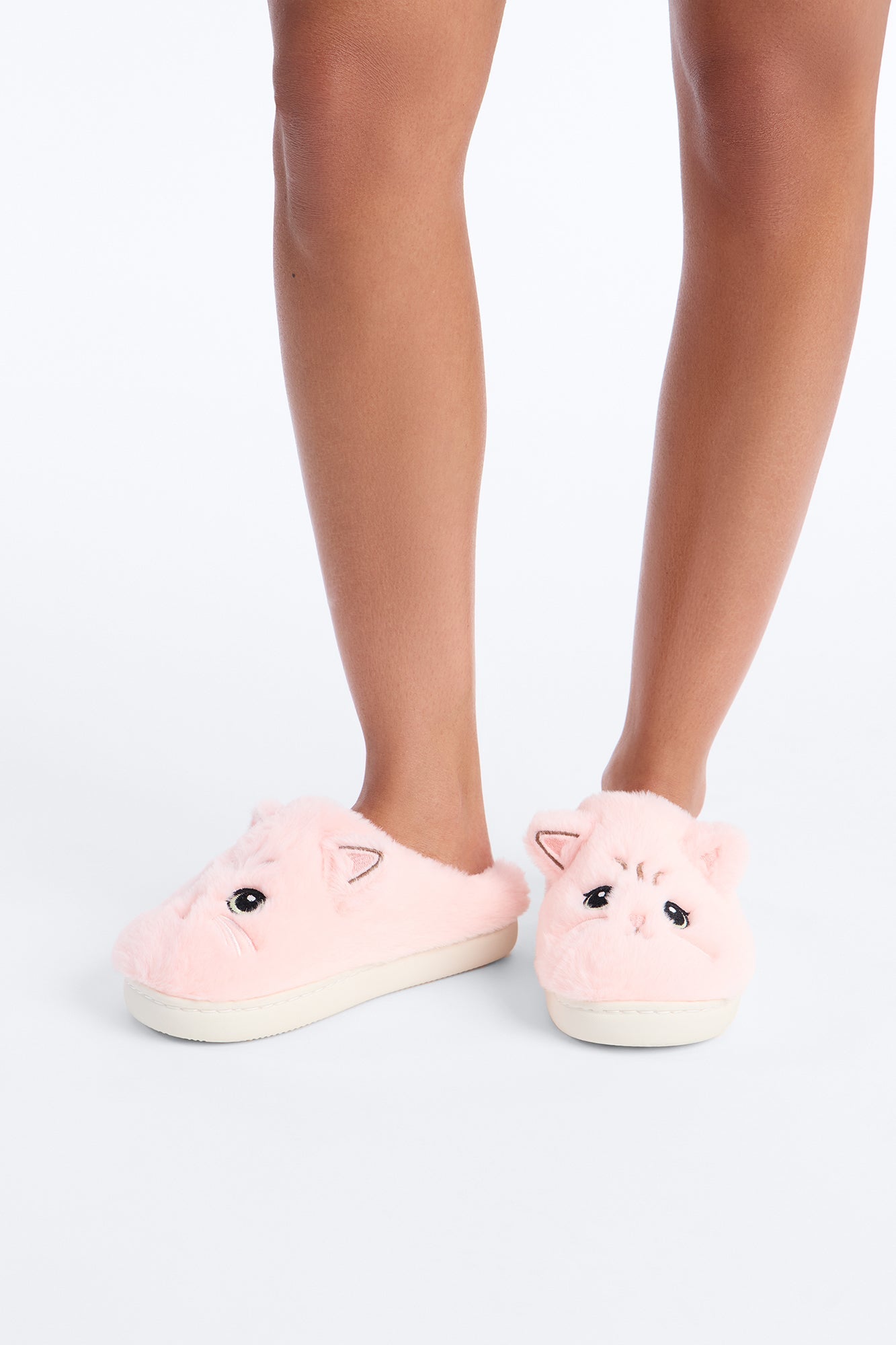 Loki Faux Fur Cat Slippers - Blush
