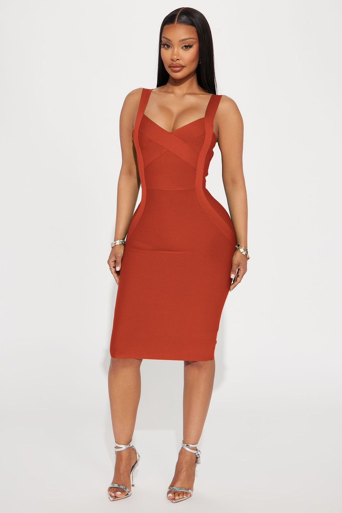 Elise Bandage Midi Dress - Rust