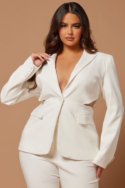 Skyla Embellished Blazer Suit Set - White