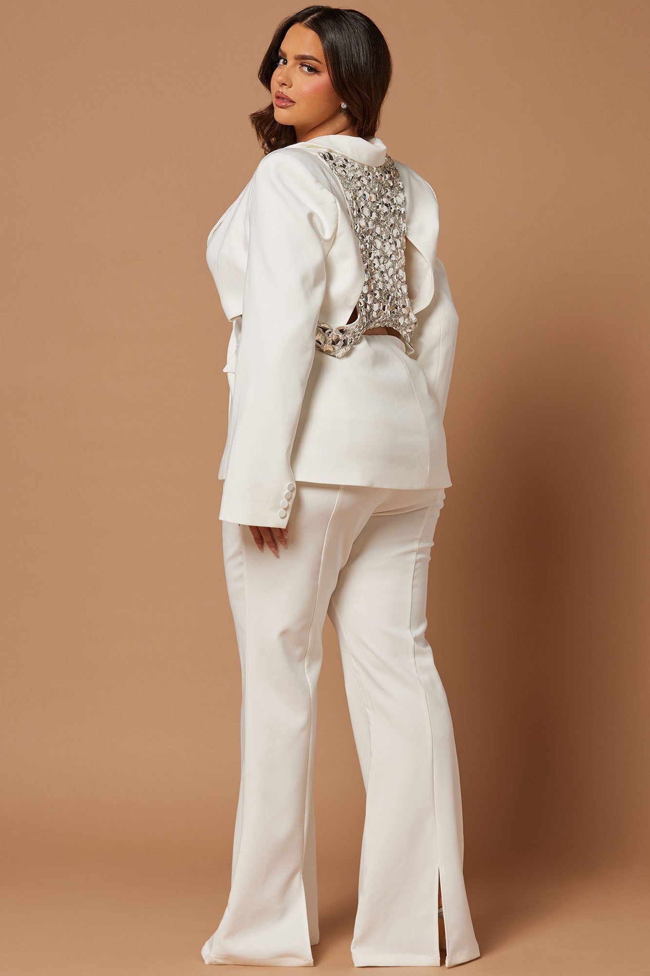 Skyla Embellished Blazer Suit Set - White