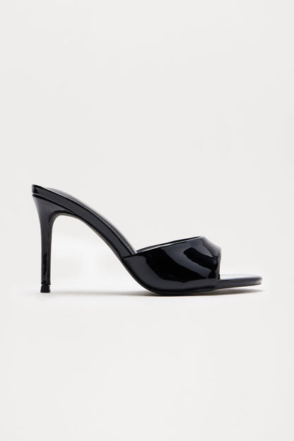 Shanley Faux Patent Stiletto Mules - Black