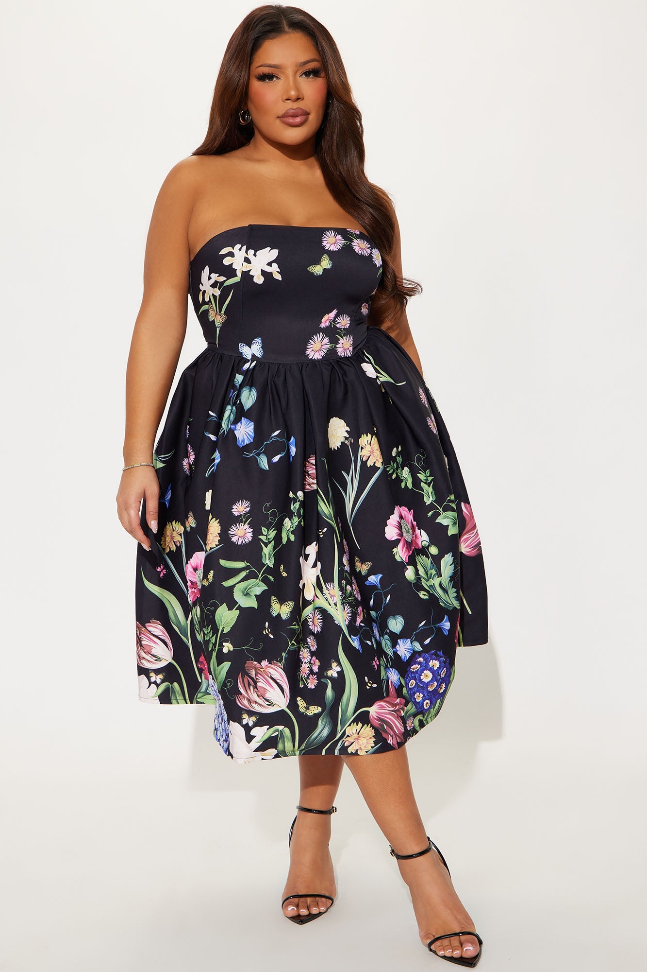 See Me Blossom Floral Midi Dress - Black/combo